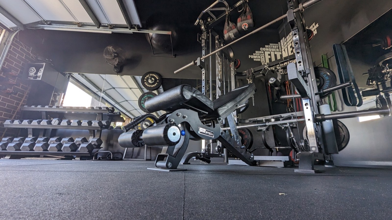 The Bodyworx private training studio in Colebee, racks, benches and dumbbells